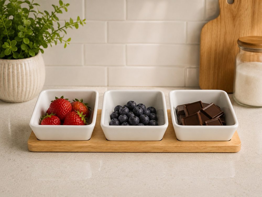 3pc Ceramic Set with Bamboo Tray (Square)