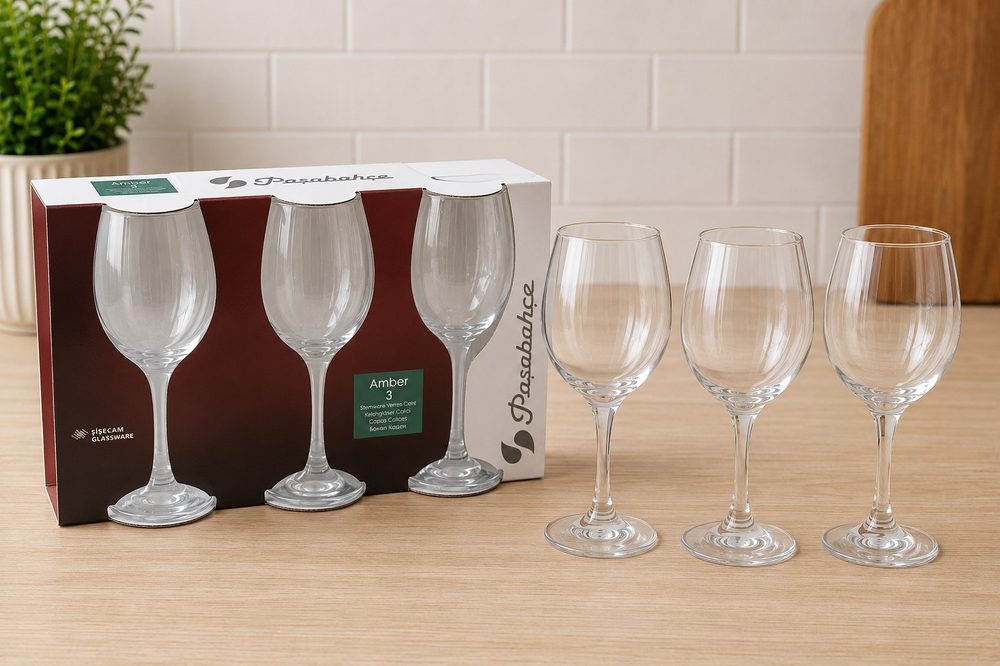 3pc Wine Glass Set (Long Stem Amber)