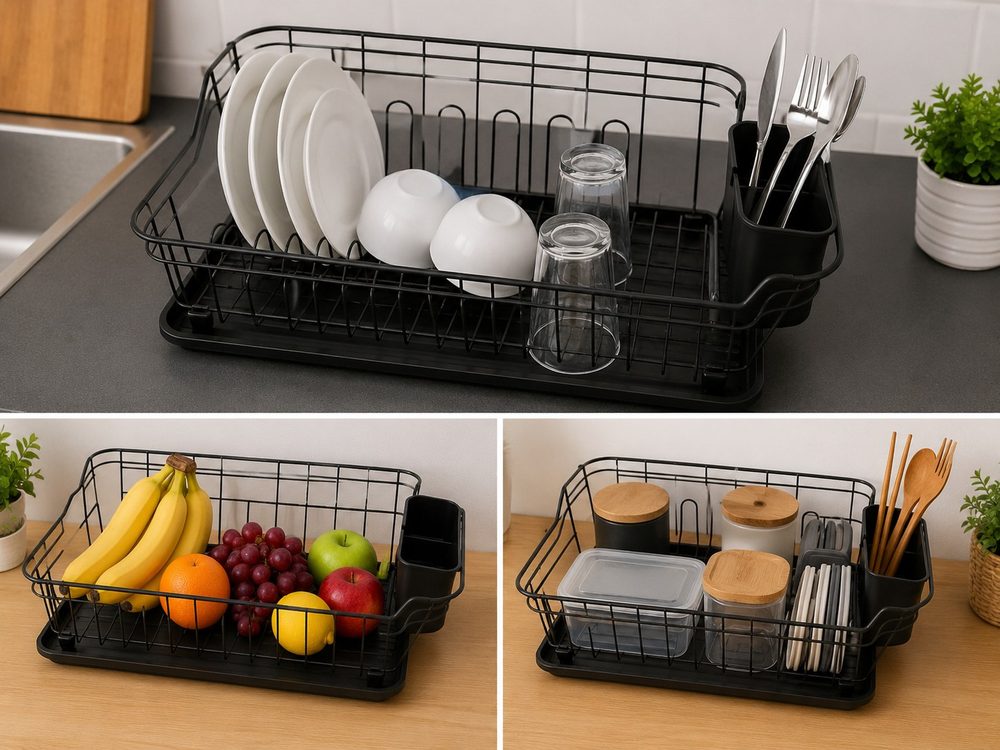 Black Dish Rack with Plastic Tray (38*32*16.5cm)