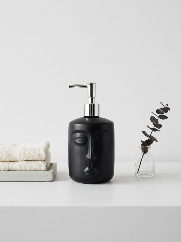 Ceramic Soap Dispenser (black artistic face pattern)