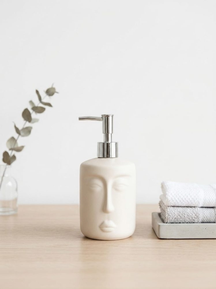 Ceramic Soap Dispenser (white artistic face pattern)