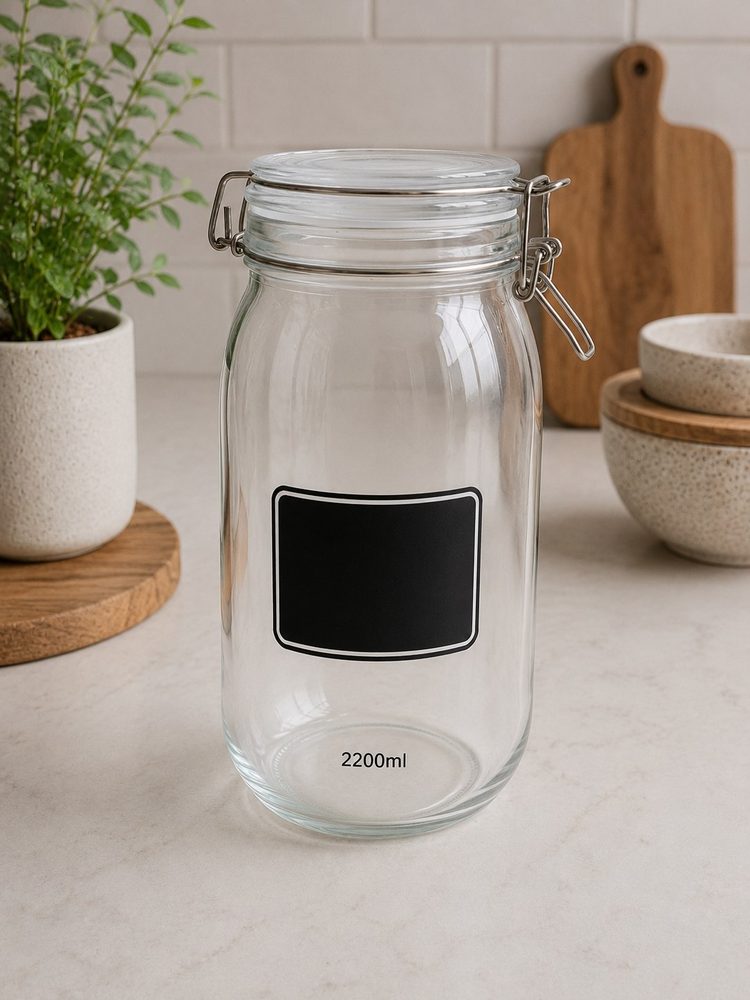 Glass Jar with Label & Airtigh Clip Cover (2200ml)