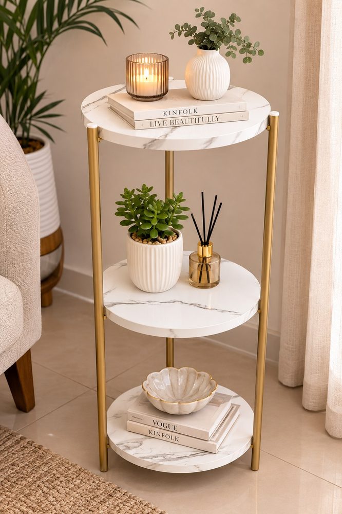 Marble & Gold 3 Tiered Shelf Unit (39″ Height)