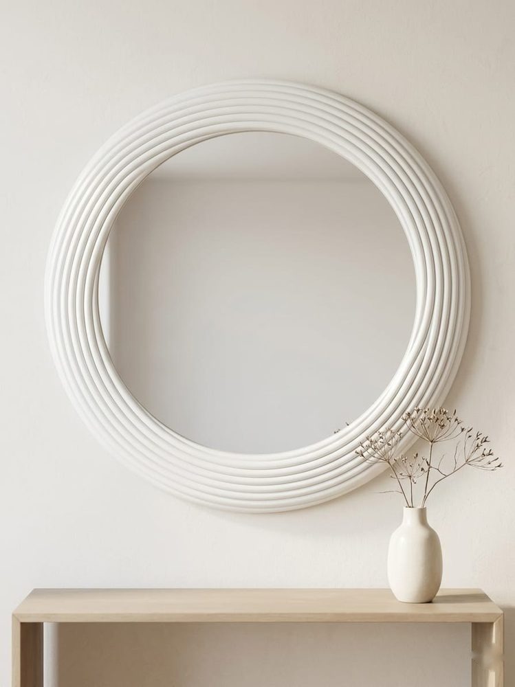 Modern White Round Ripple Frame Wall Mirror