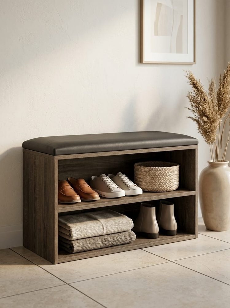 Shoe Storage Bench with Cushioned Seat