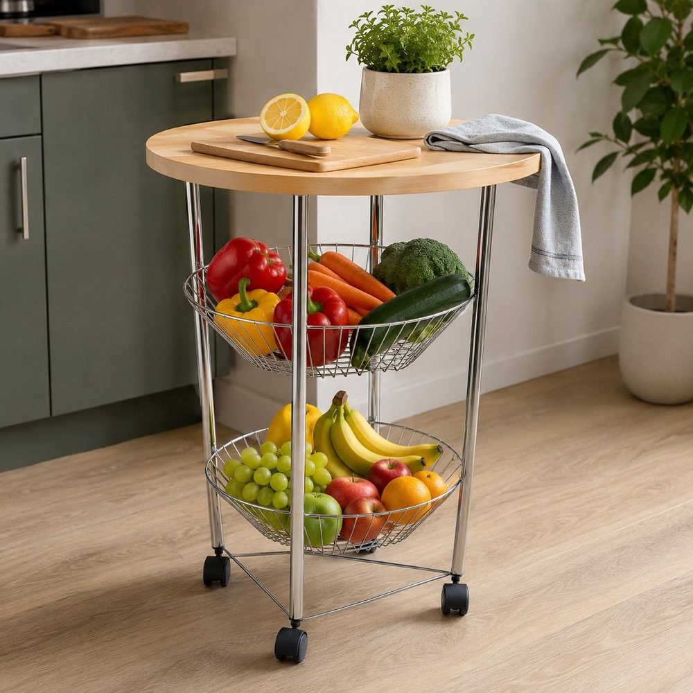 Tiered Fruit/Vegetable Trolley with Bamboo Top