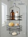 Matte Grey 2-Tier Shower Caddy with Soap Tray and Hooks